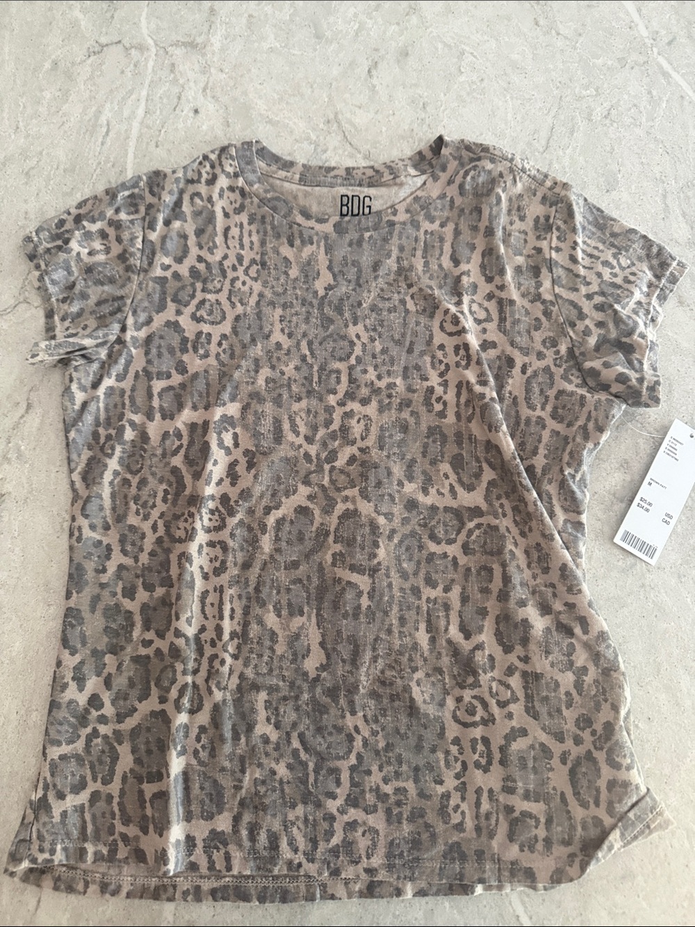 BDG Taupe and Gray Leopard-Print Short Sleeve Tee